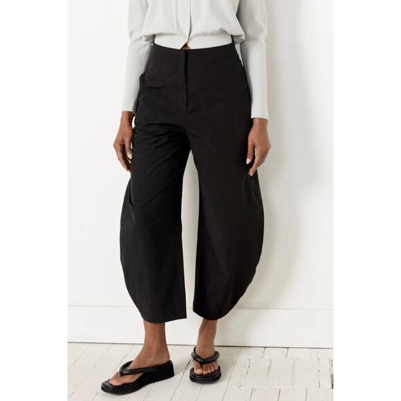 Amomento Women’s Curved Leg Pants Barrel Wide Cropped Small 0 Cotton - Picture 3 of 13